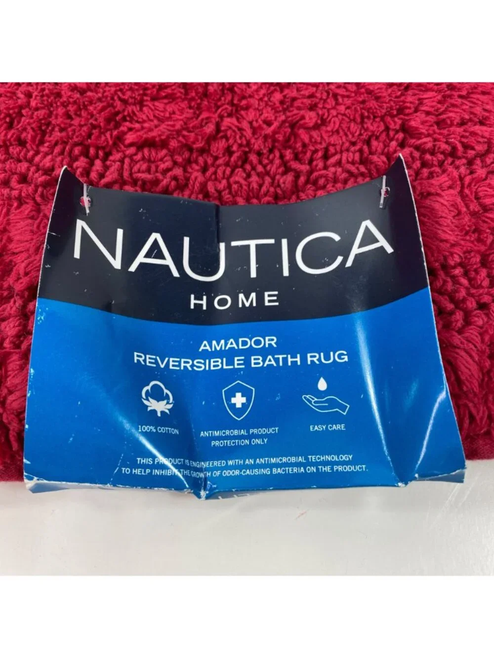 Nautica Reversible Red Bathroom Kitchen Rug Rectangle 100% Cotton 17